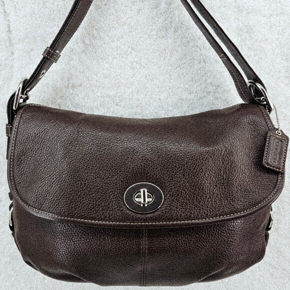 COACH F15170 Legacy Turnlock Brown Pebble Leather Convertible Strap Shoulder Bag - Picture 1 of 16